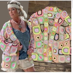 NWT - Jaded Gypsy - Cuddle Up Crochet Granny Square Cardigan - One Size